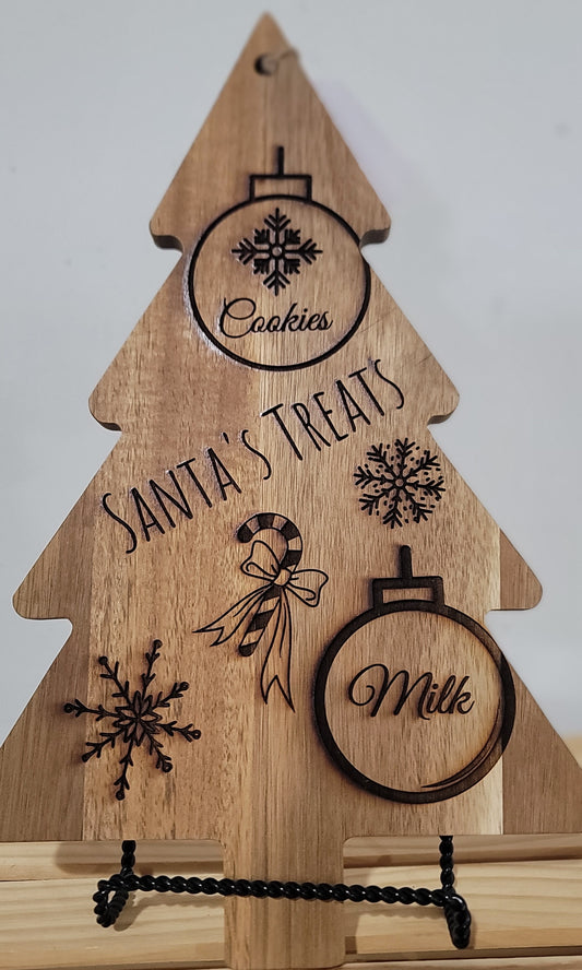 Laser Engraved Christmas Tree with Milk and Cookies